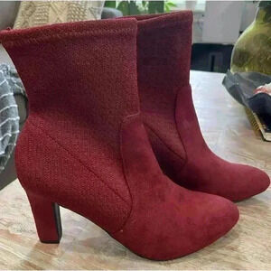 Red Tizel Sock Booties Womens Size 9.5 High Heel Pull On Boots